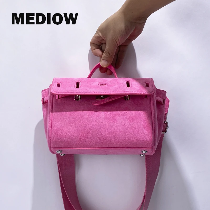 

MEDIOW England Style Bags For Women Luxury Designer Handbags Purses 2024 New In Faux Suede Belt Top Handle Wide Straps Shoulder