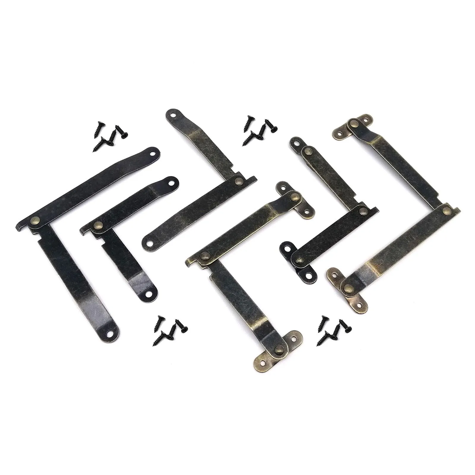 6pcs Antique Brass Bronze Lid Support Hinges Jewelry Chest Wooden Box Cabinet Furniture Accessories Limit Stay Hinge With Screw - Detail 1
