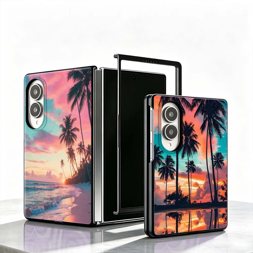 Coconut Trees Phone Case For Samsung Galaxy Z Fold 8 PC Hard Mobile Folding Black Gifts Shell Cover