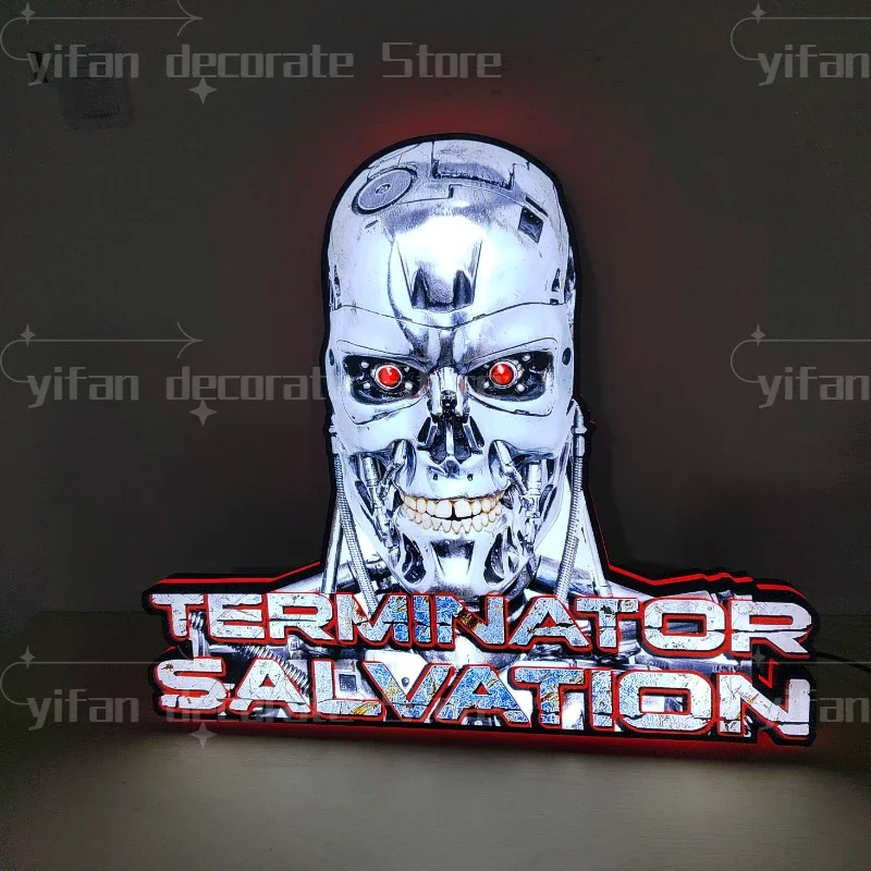 

Custom Cyborg Skull Action Movie Salvation Logo LED Nightlight 3D Print Desktop Lightbox Wall Decor Best Gift for Kids Signs RGB