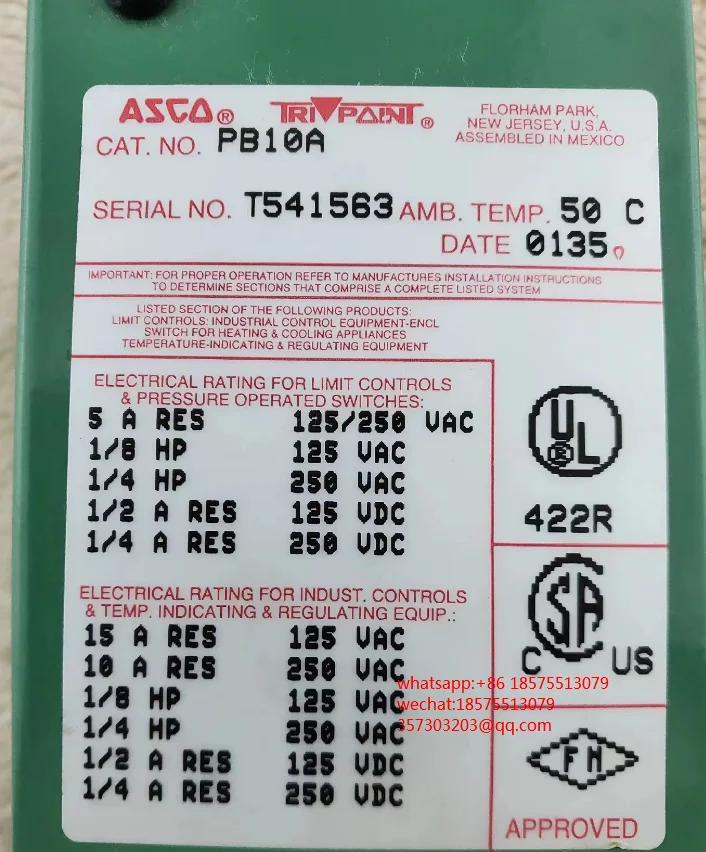 FOR ASCO PB10A T541563 TEMPERATUER SWITCH 1 PIECE