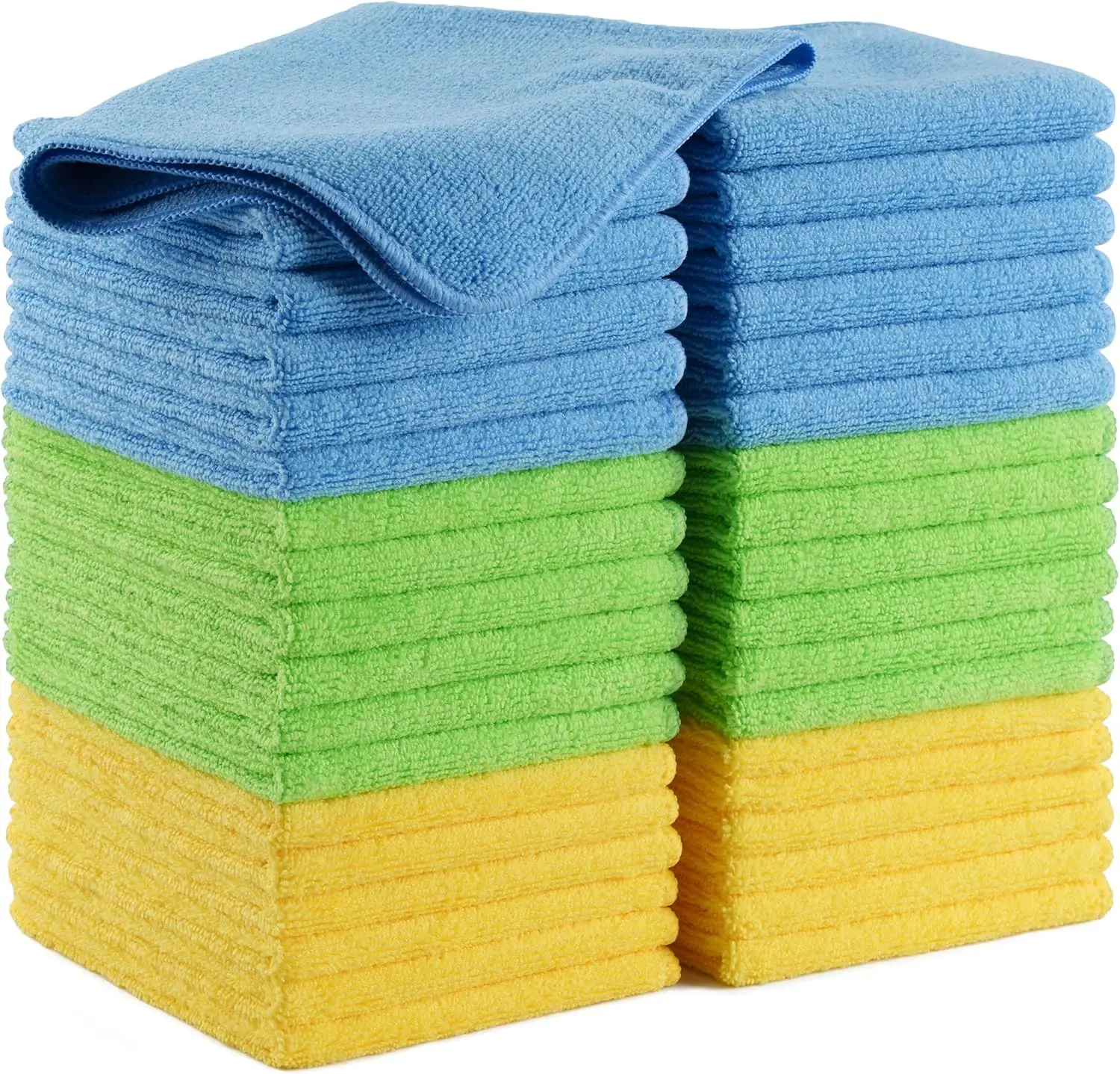 

Microfiber Cleaning Cloths, 12x16 Inches, Blue Green Yellow, 36 Pack - Multipurpose & Reusable