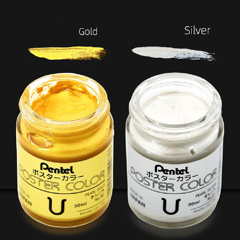 Japan Pentel Metallic Gold Silver Paint 30ml Paste & Powder Watercolor Pigment Decor Calligraphy Sketch Painting Art Supplies