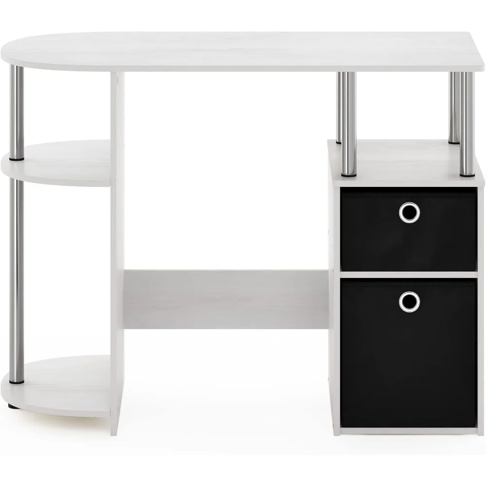 Elegant White Oak and Chrome Finish Study Desk with Black Accents