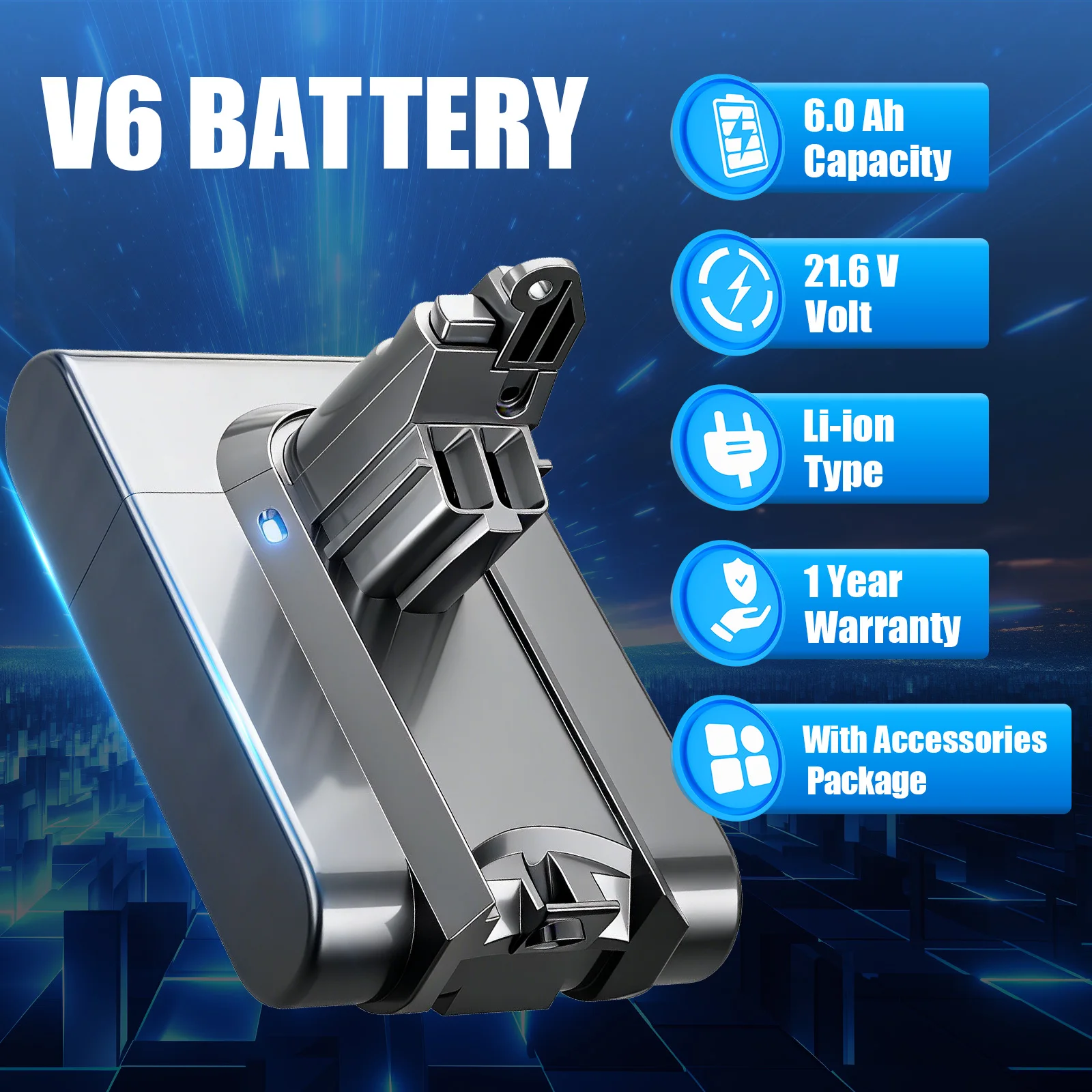 6000 mAh Ersatzakku für Dyson V6, für Dyson DC58 DC59 DC62 SV03 SV05 SV09 Absolute Staubsauger, Elektrowerkzeuge, kabellos – Detail 4