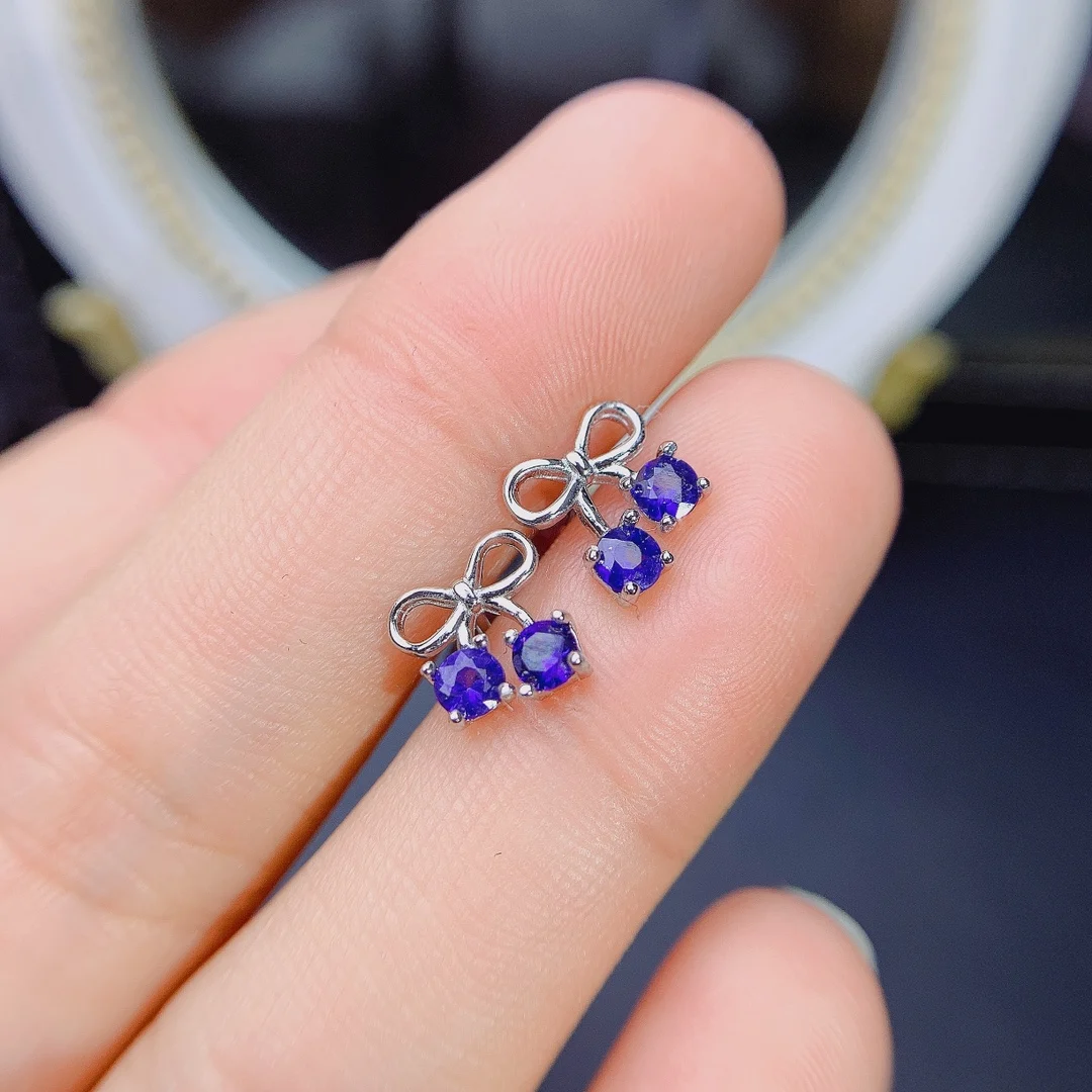 Natural Sapphire Women's Silver 925 Wedding Stud Gemstone Free Shipping Simply Atmospheric Sterling Certified Jewelry boutique