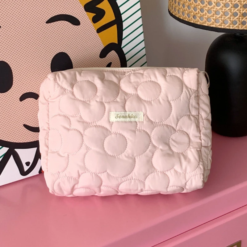 Cotton Quilting Love Women\'s Cosmetic Bag Cute Flower Female Girls Portable Storage Bags Make Up Case Shopping Clutch Handbags