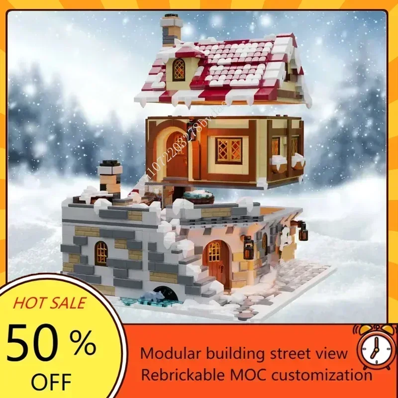 2458PCS the Tavern under the Snow Modular MOC Custom Street View Model Educational Assembly Creative Puzzle Toys