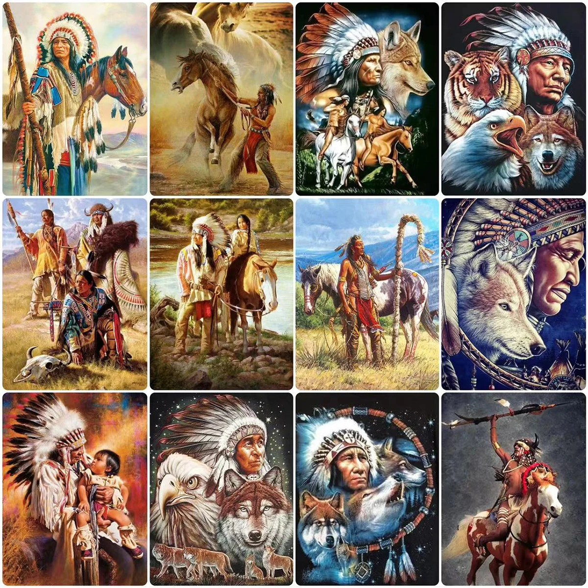 5D DIY Diamond Painting Indians And Tiger Wolf Beasts Cross Stitch Kits Diamond Mosaic Animals Embroidery Home Decor Gifts