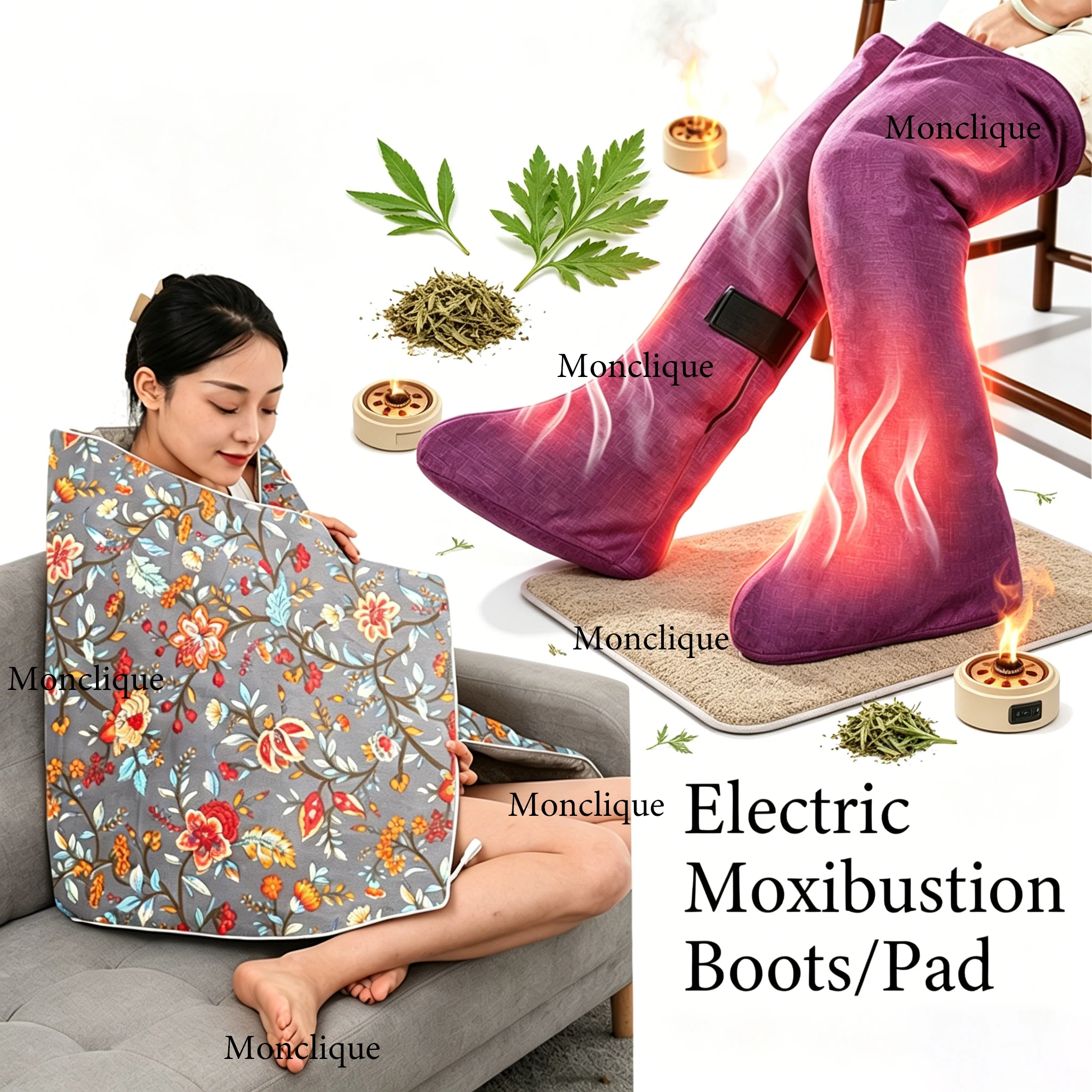Large Size Electric Heating Moxibustion Pad Natural Wormwood Addition 9-level Temperature Control 4-speed Timing Relaxed Body