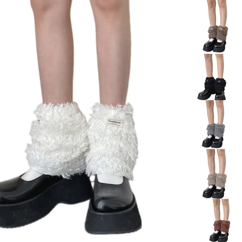 Women Letter Label Plush Leg Warmers Winter Warm Furry Boot Toppers Cuffs Socks for Themed Parties and Everyday Use