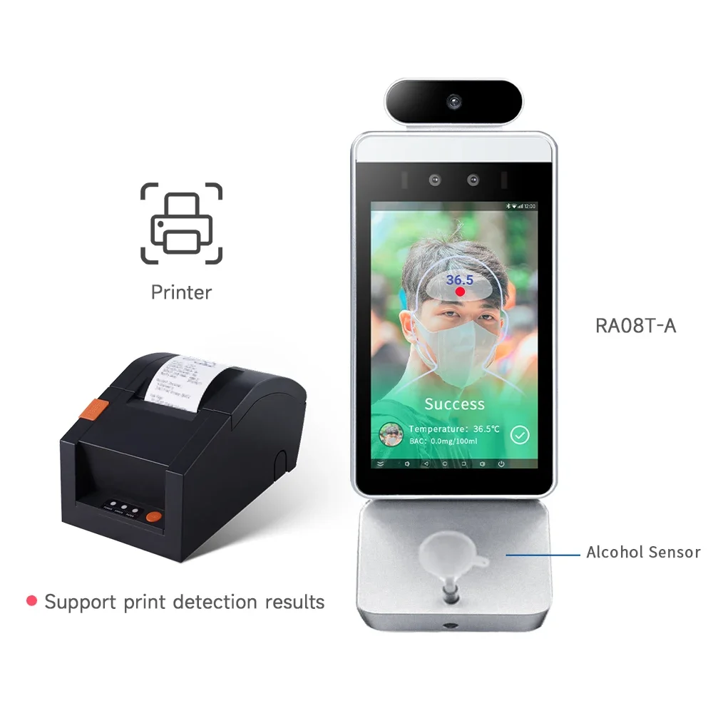 

HFSecurity IP65 Face Recognition Device with Body Temperature Alcohol test RA08T-A with an NFC reader