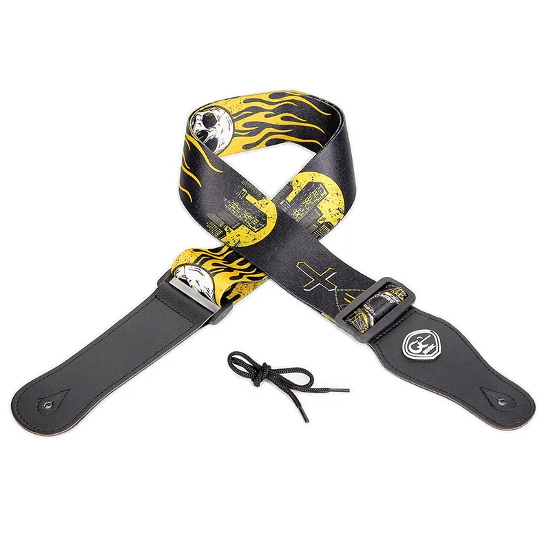 Gitarrengurt für Bass-/E-Gitarren/Akustikgitarren, langlebiger, verstellbarer Gitarrengurt mit Totenkopf-Motiv und schwarzen Wildlederenden