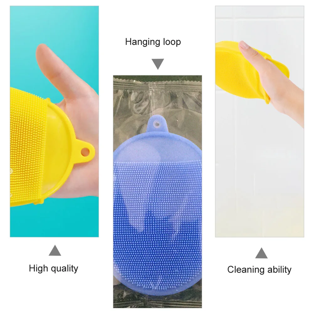 

2pcs Baby Silicone Shower Brush Bath Sponge Yellow Blue Kids Scrubber Newborn Toddler Body Exfoliator Rich Foam Clean