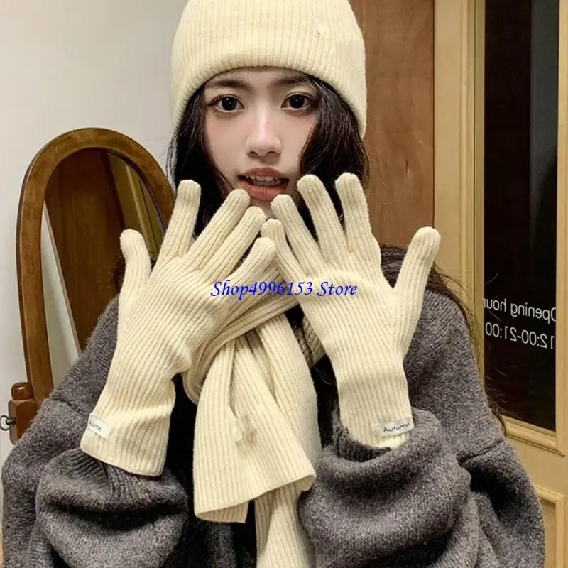 Q0KE شتاء دافئ متماسكة قبعة وشاح وقفازات مجموعة ألياف الاكريليك للجنسين الطقس البارد برقبة ملابس يدوية مجموعة للنشاط في الهواء #2