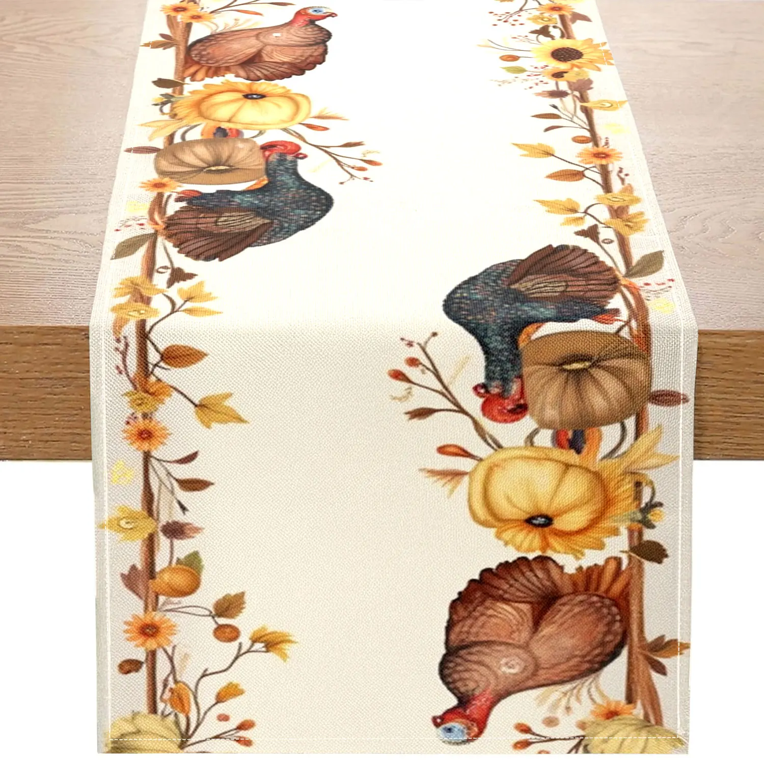 1 Piece Thanksgiving-Themed Table Runner, Decorated with Turkey, Sunflower, and Pumpkin Patterns, Suitable for Thanksgiving Family Dinner Decorations