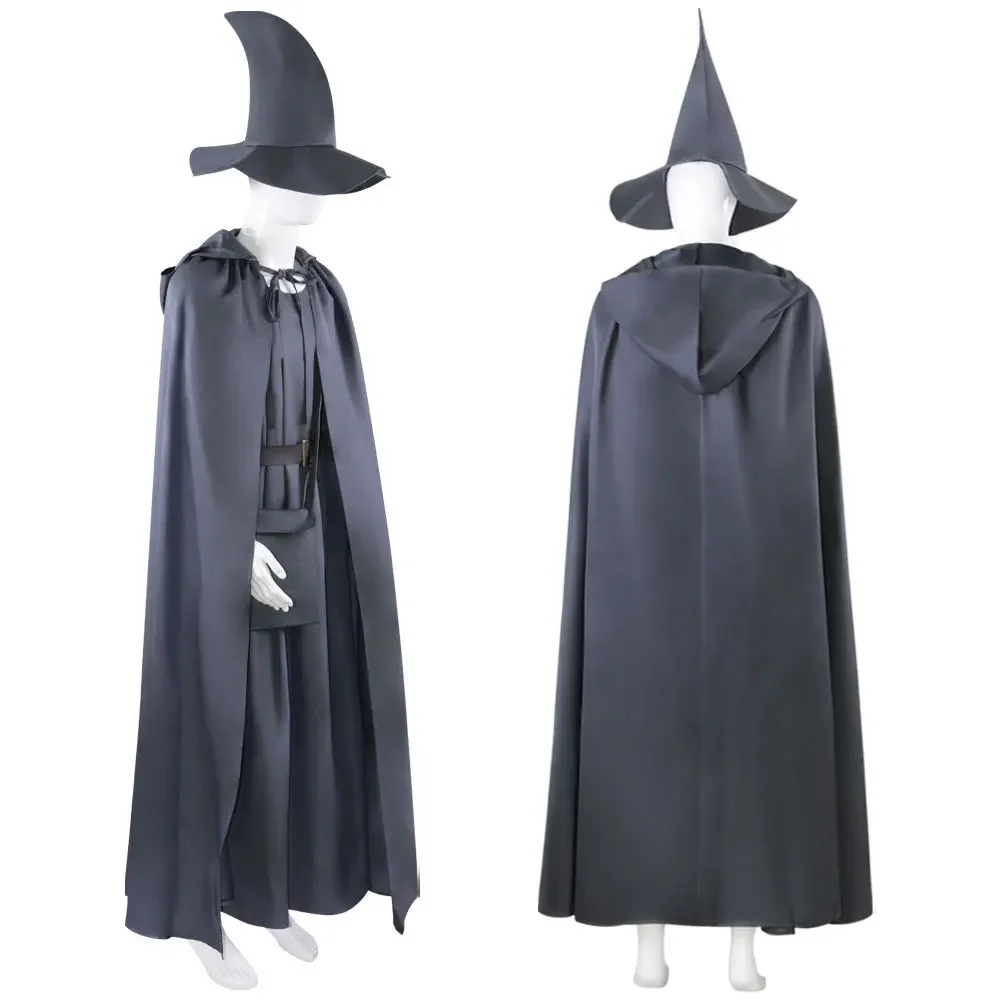 Movie Wizard Sorcerer Cosplay Costume Adult Men Cloak Cape Lining Set Clothes Uniform Halloween Party Outfit
