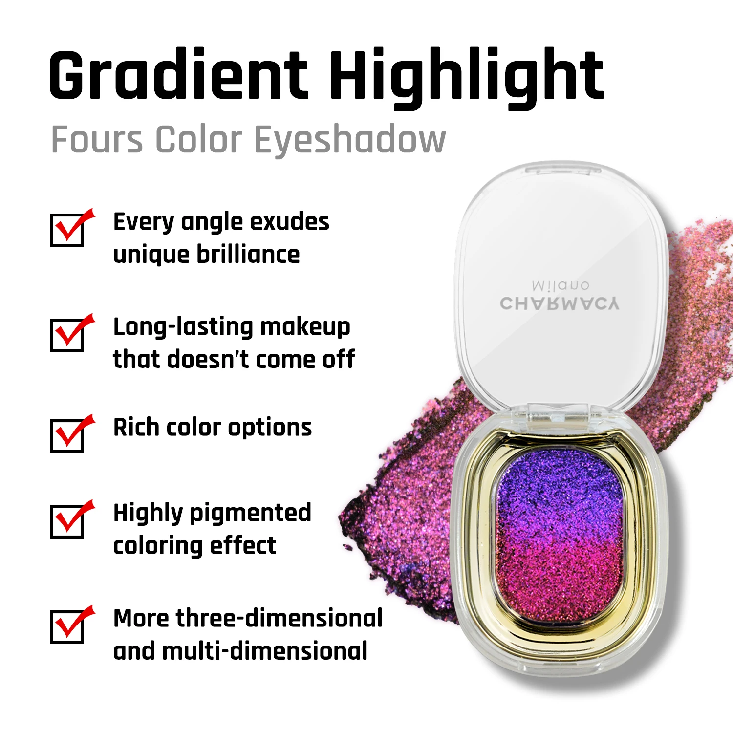 CHARMACY Multichrome Glitter Eyeshadow Palette High Pigmented Metallic Eyeshadow Color Shifting Sparkle Shimmer Eyeshadow Makeup