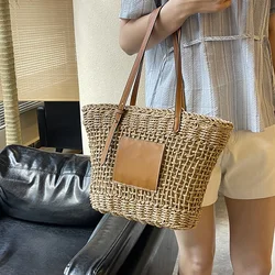 Women Summer Beach Straw Handbags 2024 Luxury Design Fashion Korean Shopper Bags Large Woven Tote Bag Handmade Totes Handbag