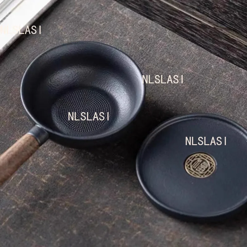 Sandalwood Handle Tea Strainer Black and White Tea Filter Ceramic Filter Tea Ceremony Accessories Teaset Supplies