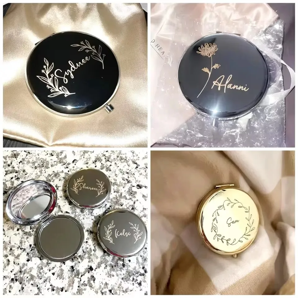 شخصية مرآة مدمجة اسم مخصص مرآة الجيب اقتراح عيد ميلاد وصيفة الشرف النساء فتاة هدايا أصدقاء هدايا عيد الميلاد