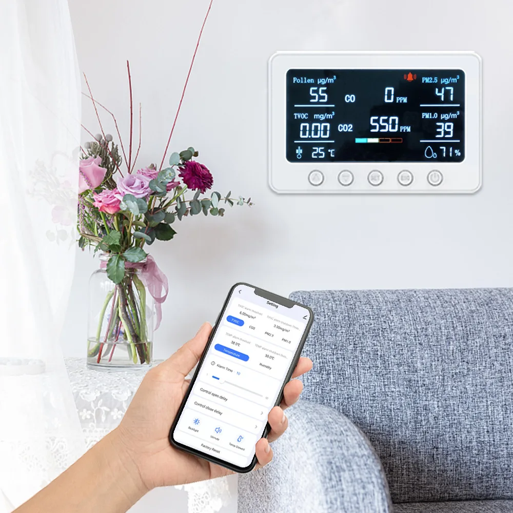 PT02-Plus WiFi Smart Air Quality Monitor NDIR Sensor CO CO2 TVOC Pollen PM2.5 Detector APP Control Indoor Pollution Tester