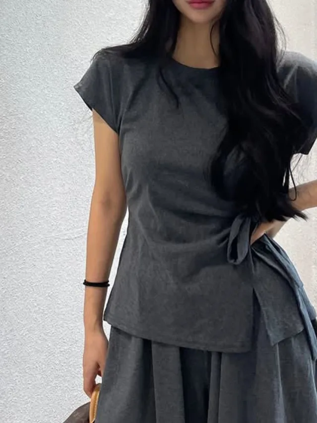 

Женский топ и юбка трапециевидной формы в стиле ретро с асимметричным завязкой на талии, Новое летнее поступление, юбка с высокой талией