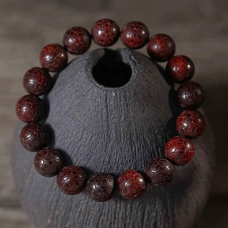 Indian small-leaf rosewood carved with auspicious cloud design, single-loop men's prayer beads and decorative bracelet