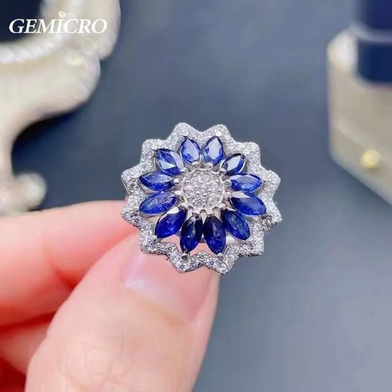 

Gemicro Natural Sapphire Luxury Ring with Stone of 2.5X5mm and 925 Sterling Silver for Women Attractive and Elegant Jewelry Gift