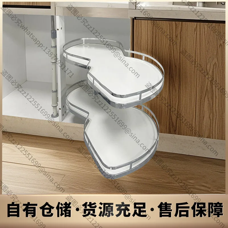 Suitable for Kitchen Cabinets Corner Pull Basket Double Shelf Pot Rack Flying Saucer Pull Basket Storage PullBasket
