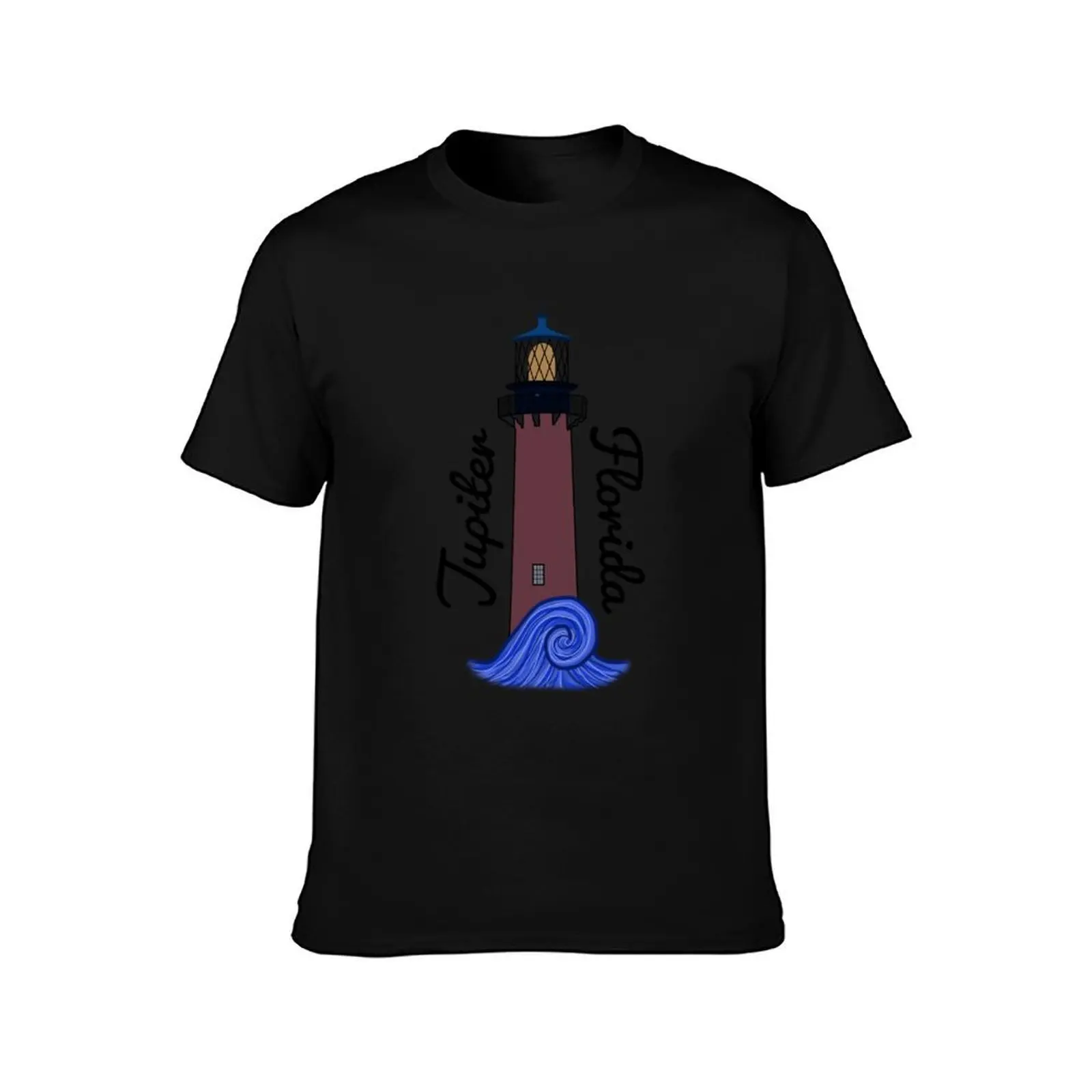 Jupiter Lighthouse With Wave T-Shirt, Summer Casual Cotton Tee, Oversized Streetwear Tops, Vintage Graphic Print, 100% Cotton
