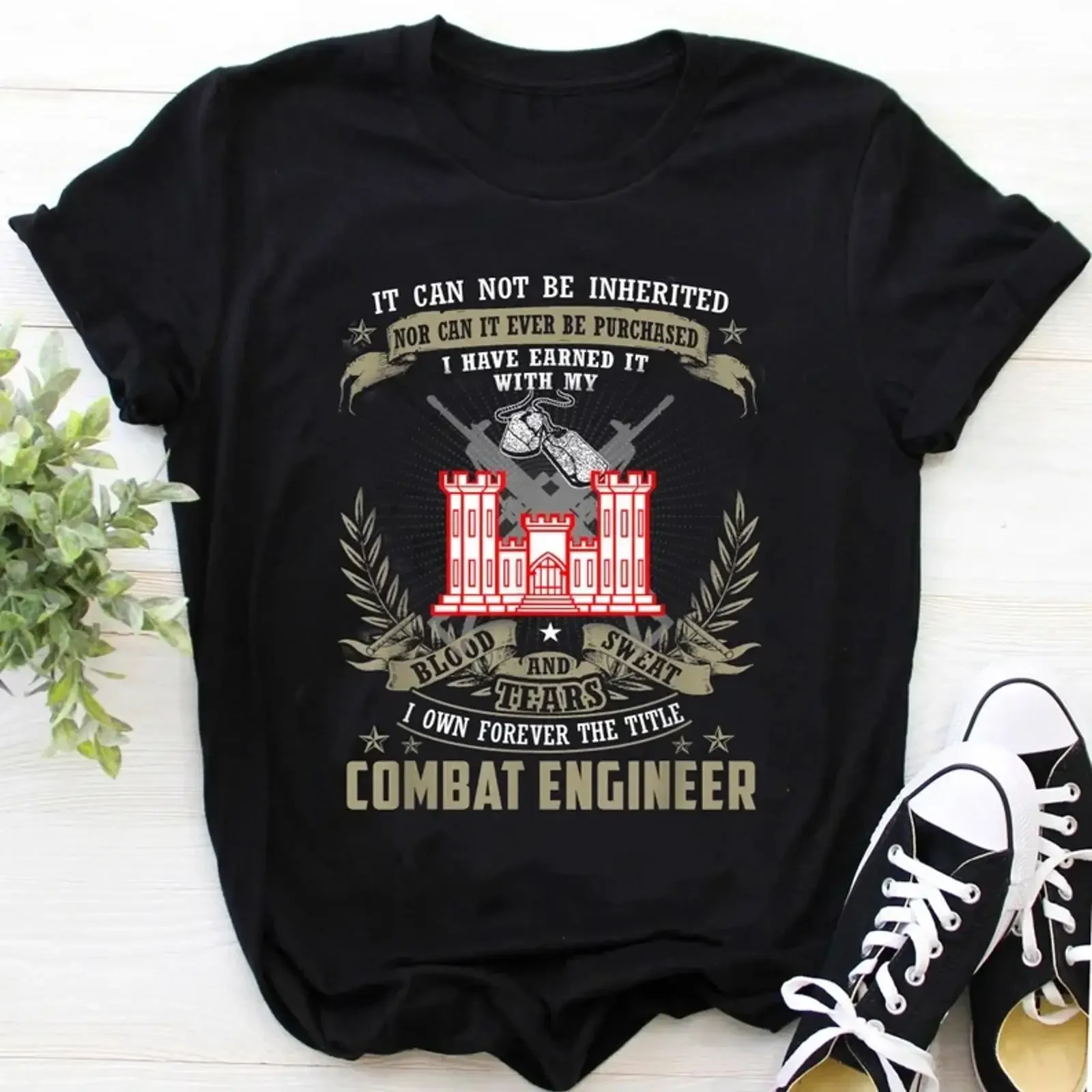 Combat Engineer T-Shirt, Vintage-Look, lässig, atmungsaktiv, weich, für Herren, dehnbar, Unisex, stilvolles Oberteil für den Alltag, leicht