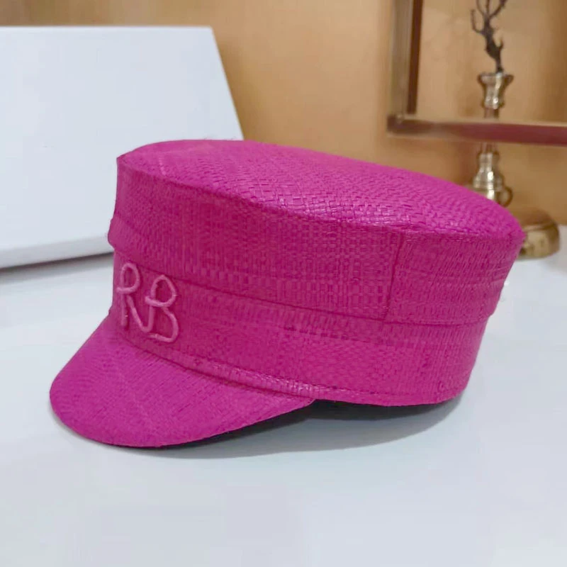 Gorra de paja con letras bordadas para mujer, visera plana, Cpas, Newsboy, verano, nuevo