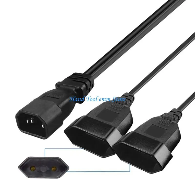 H37F Y-splitter Power Cord C14 to Double EU4.0mm Connectors Power Adapter Line Black