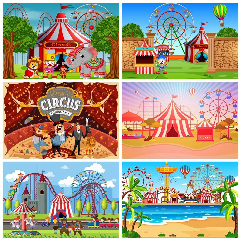 Clown Circus Party Decorations Photography Background Stage Ferris Wheel Background  Birthday Curtain Carnival Celebration