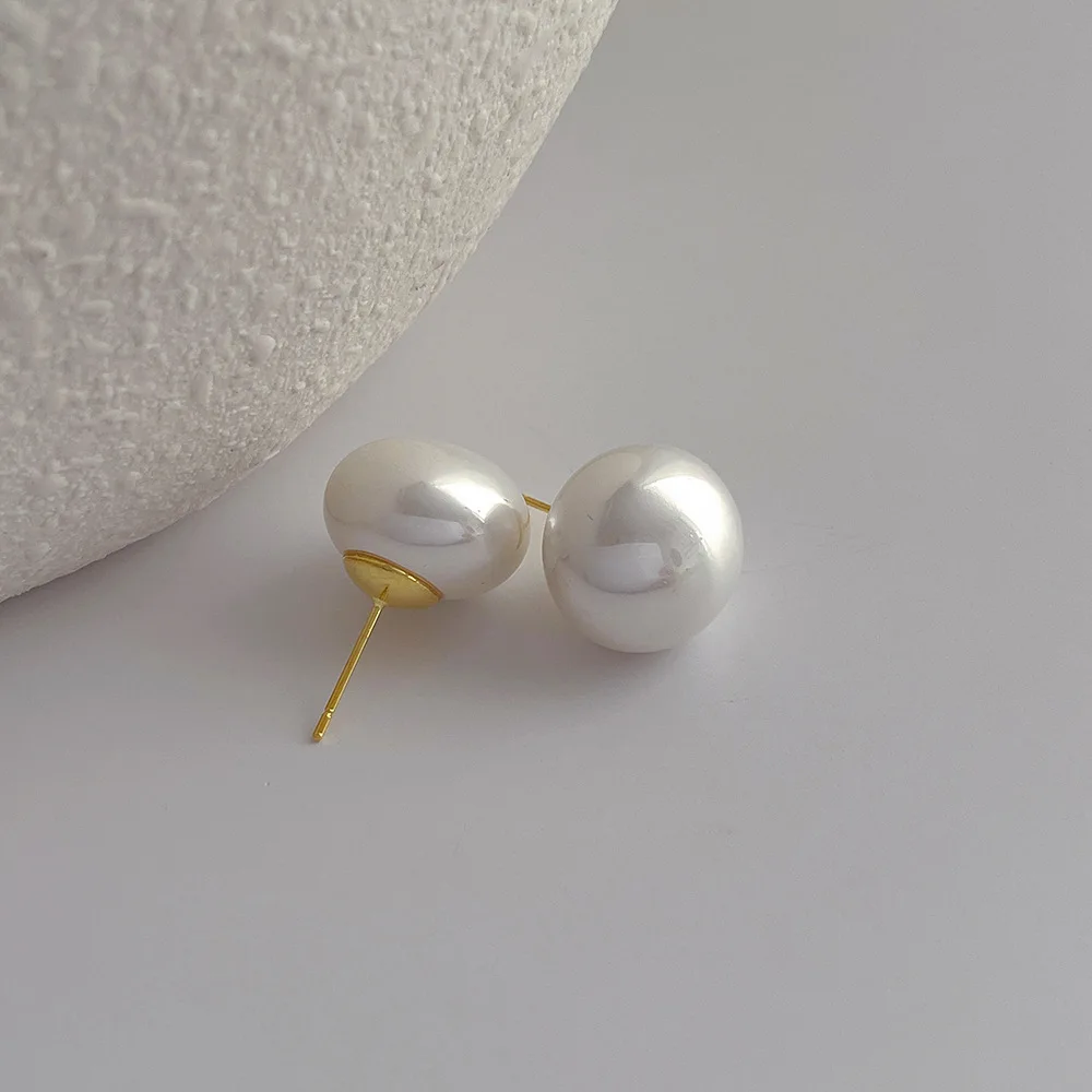 French Retro Elegant Round Grey Pearl Stud Earrings For Women Student Fashion Cute Jewelry Girl Party Gifts