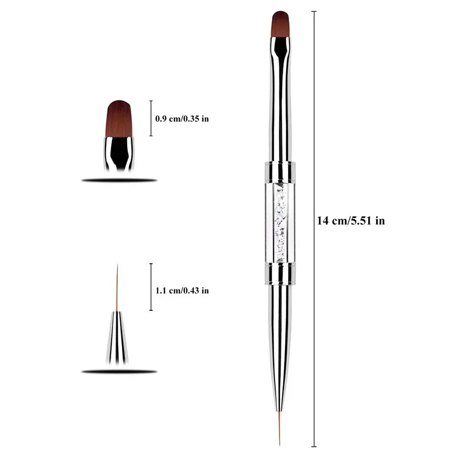 2本セット ダブルエンド ネイルアートブラシ オーバル ジェルネイルブラシ ラインストーンハンドル フレンチチップ ネイルジェルライナーブラシ デザインネイル用