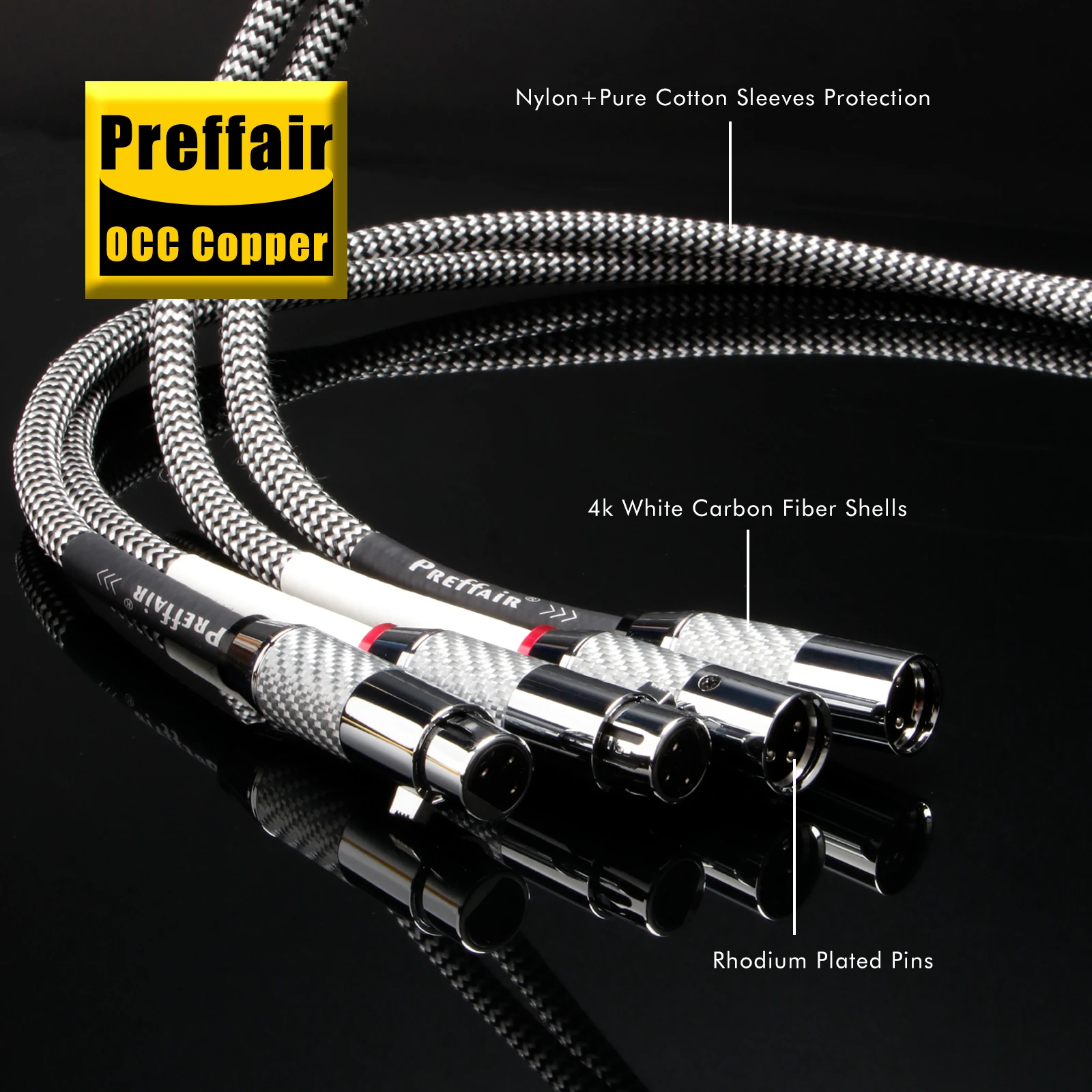 Cable Bnlanced de Audio XLR de alta fidelidad, Cables XLR chapados en plata OCC, trenza plateada de algodón puro, enchufes XLR chapados en rodio de fibra de carbono de 3 pines