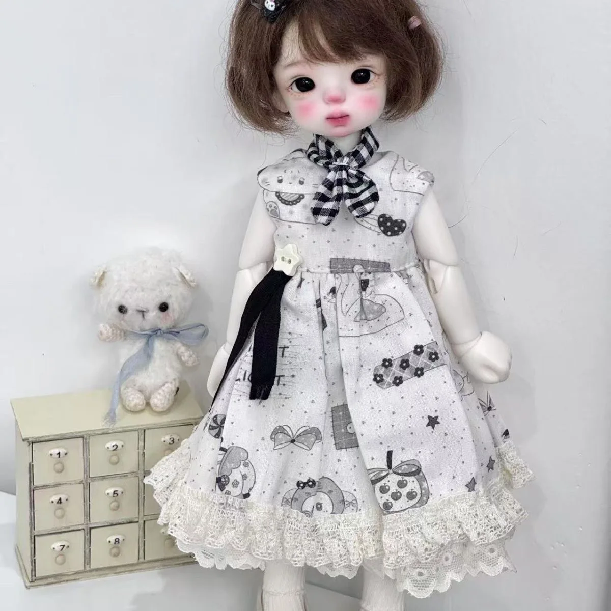 BJD doll clothes suitable for 1/6  size  Cute Pink Creamy bow clothes suit doll accessories (3 points)