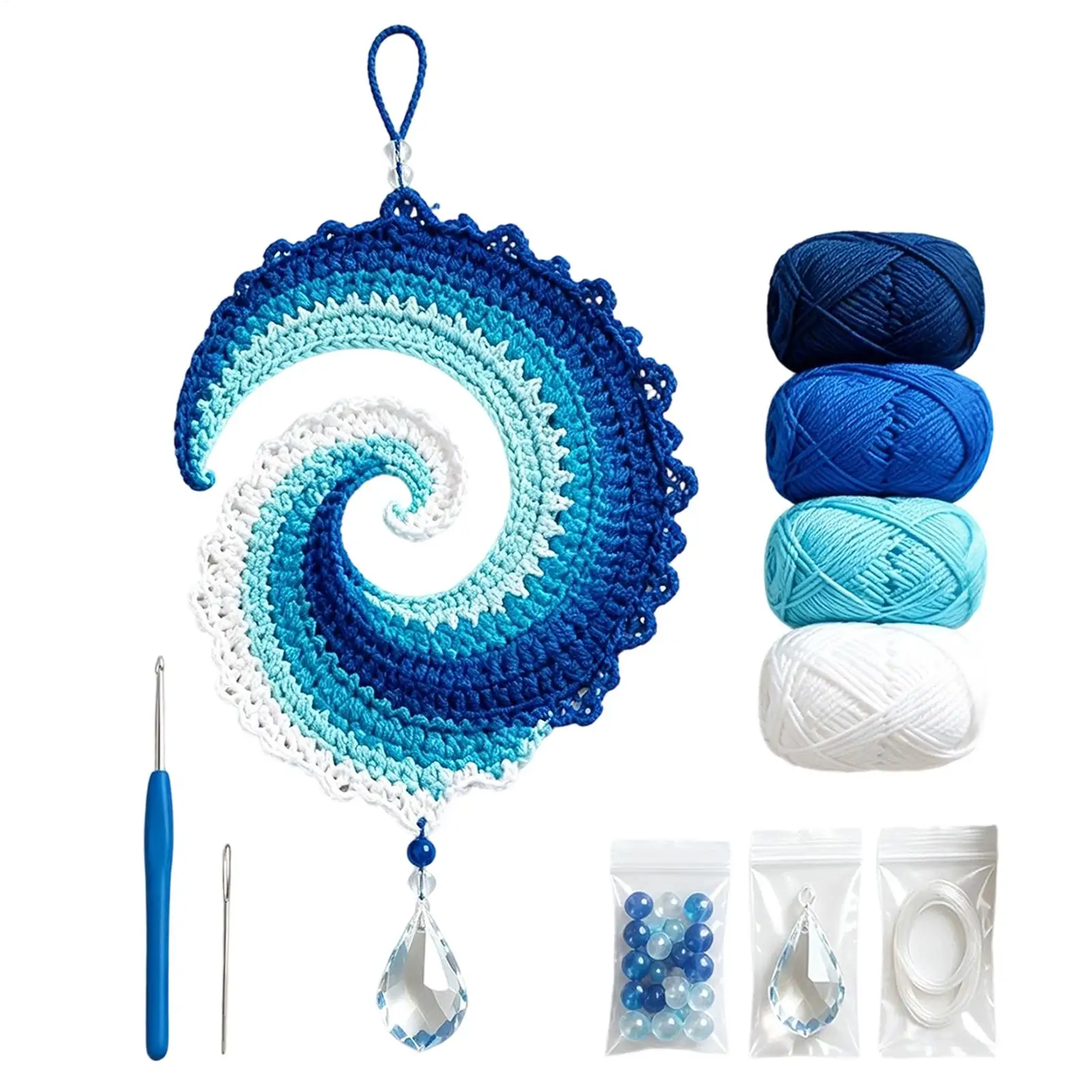 Spiral Wind Spinner Crochet Kit Gradient Soft Reusable Beginner-Friendly Window Decor Spinner Crochet Set for Home Bedroom