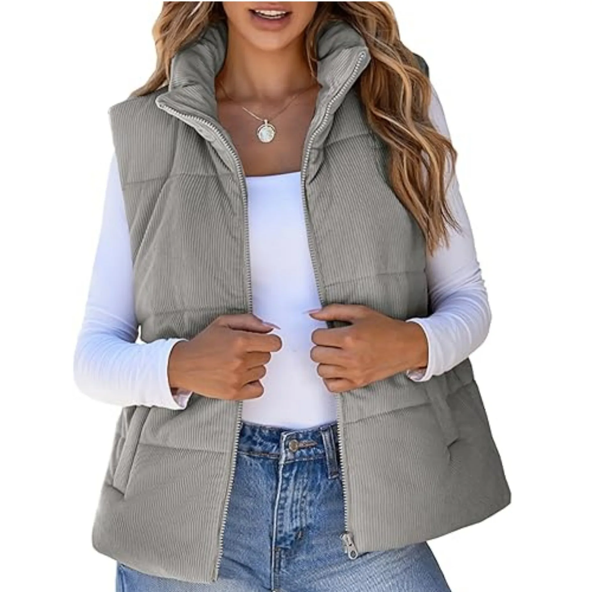 Zipper Casual Vest Regular Length Japanese Korean Casual with Style Autumn Relaxed Fit Stand Collar Zipper Closure Women Vest