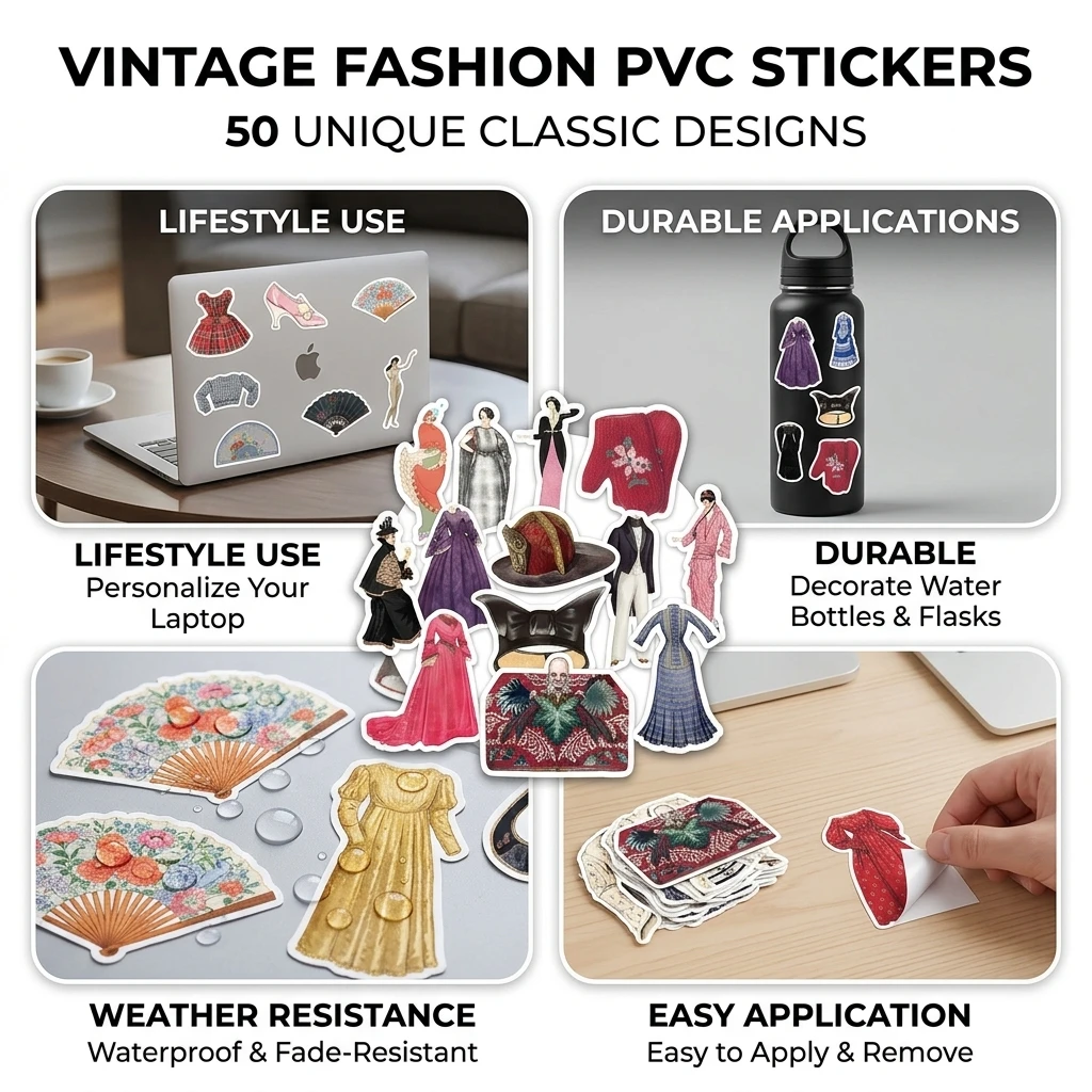 European Classical Fashion Stickers 50Pcs Waterproof Self-Adhesive Decorative for Cups Laptops Vintage Style view 4