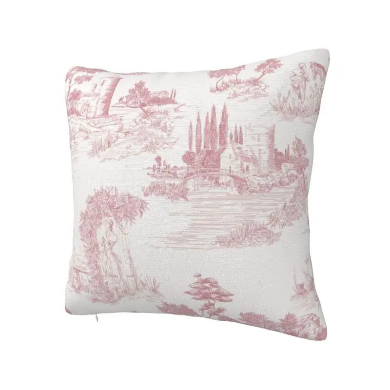 Custom Vintage Toile De Jouy Pillow Case Home Decorative 3D Double Side Printed Blush Pink White Cushion Cover for Sofa