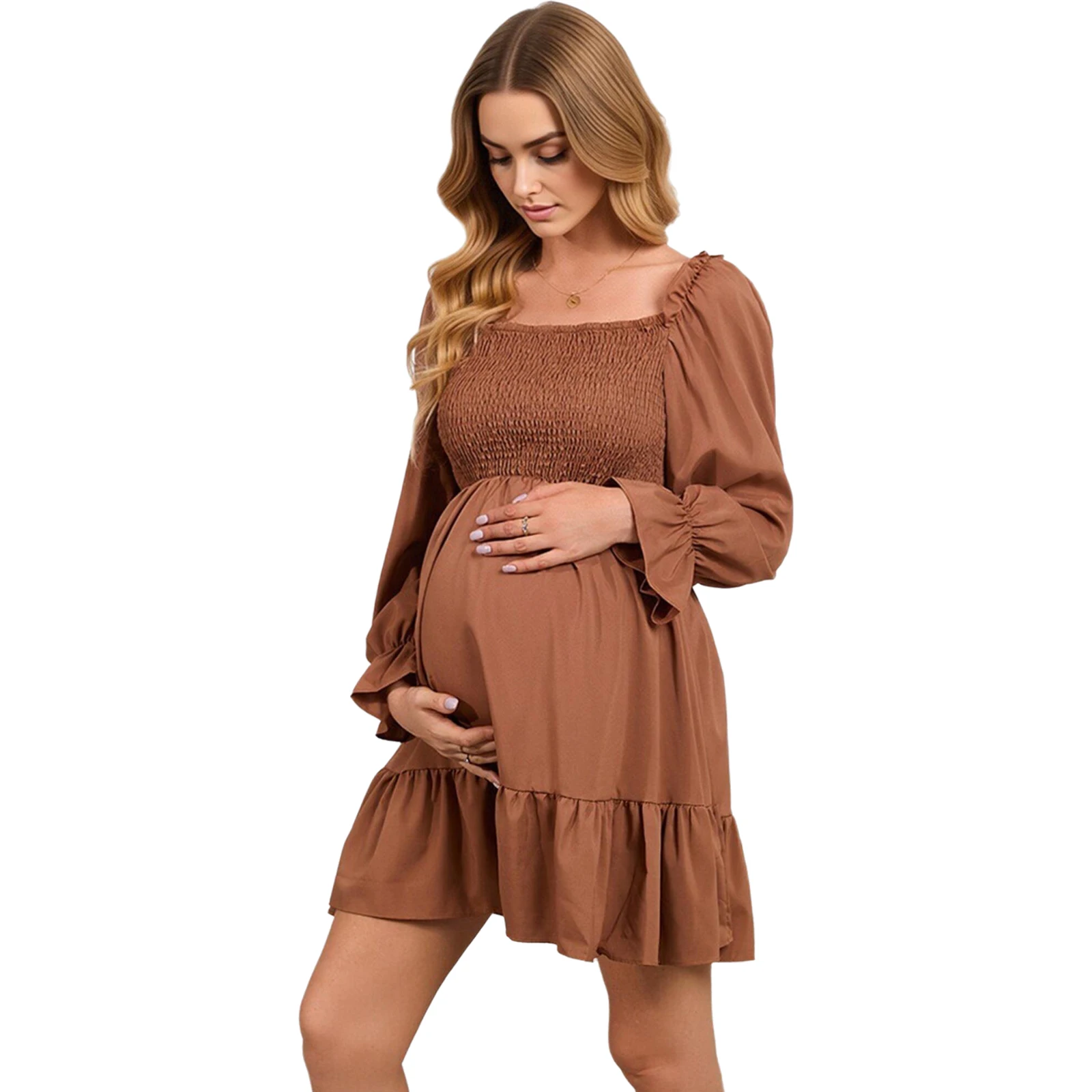 Pregnant Women Summer Casual Dress Above-knee Length Maternity Gown Daily Work Party Wedding Beach Vacation Photo Shoot Costume