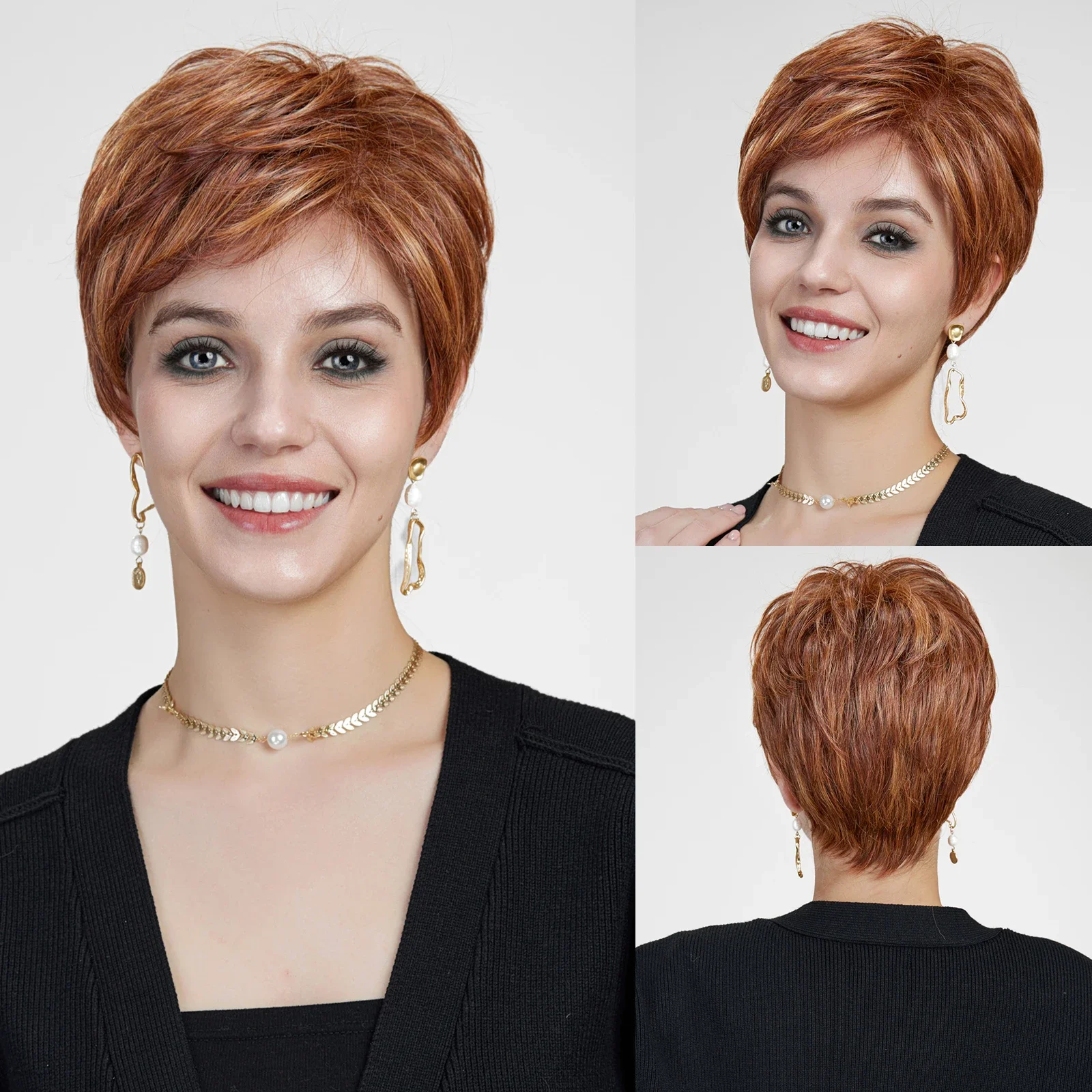 Lace for Women Breathable Mono Lace Front Synthetic Wig Natural Look Brown Pixie Cut Wigs Daily Use Heat Resistant Fiber