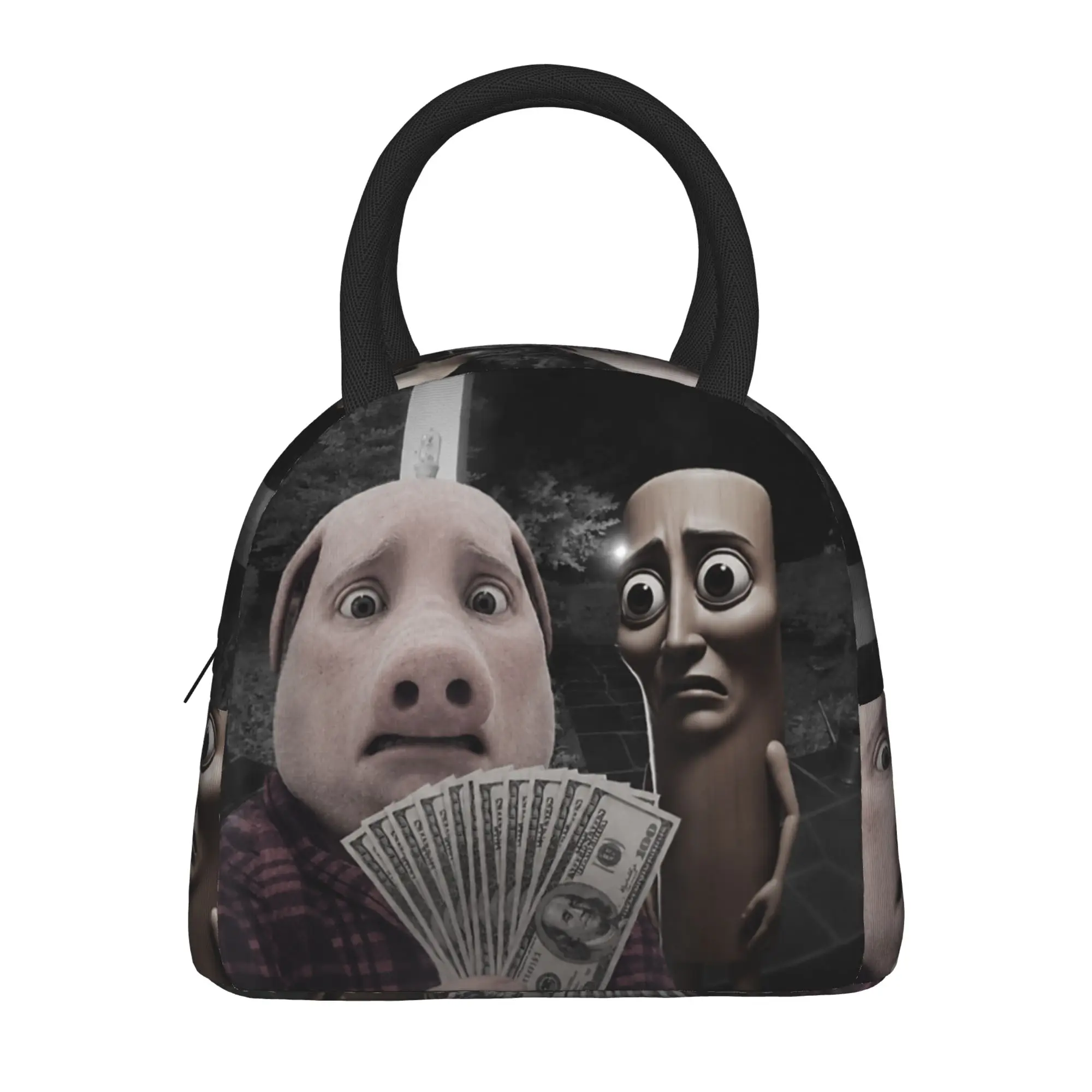 John Pork and Tung Tung Tung Sahur Front Door Motion Lunch Bag Portable Zipper Lunch Box Men Picnic Graphic Design Cooler Bag