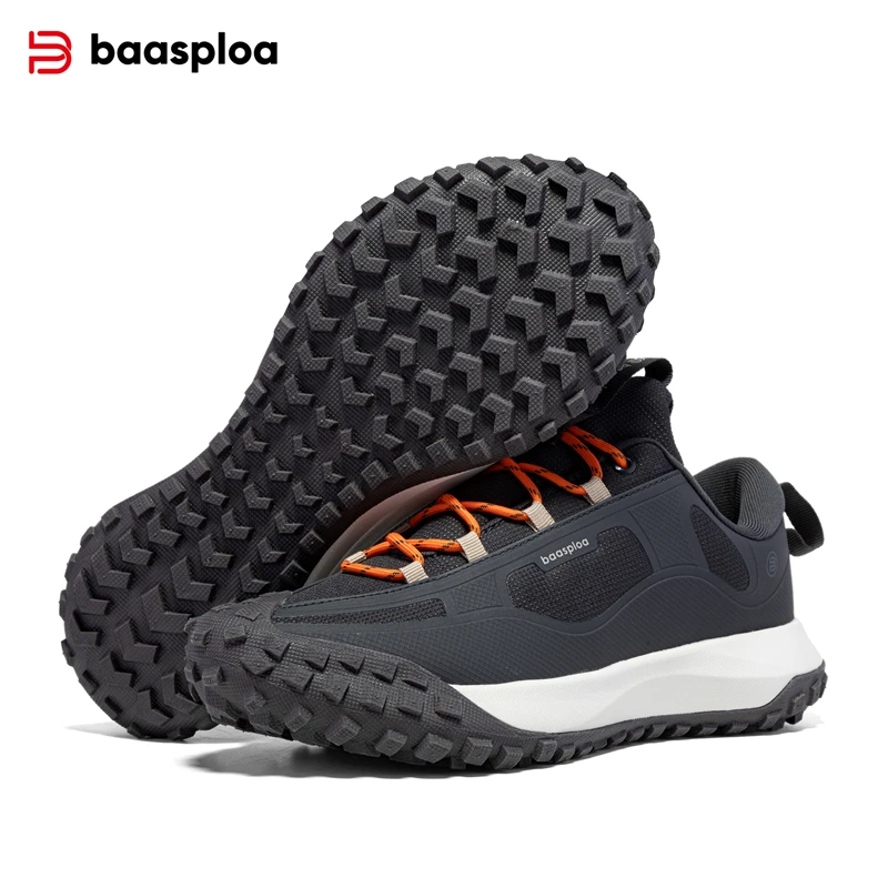 Baasploa Men Outdoor Sneakers New Fashion Anti Splash Water Hiking Shoes Male Comfort Casual Walking Shoes Climbing Non-Slip