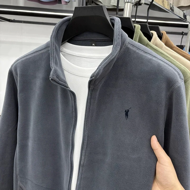 High end Brand thick soft jacket winter new Paul pony embroidered plush top fashion pocket design warm stand up collar jacket