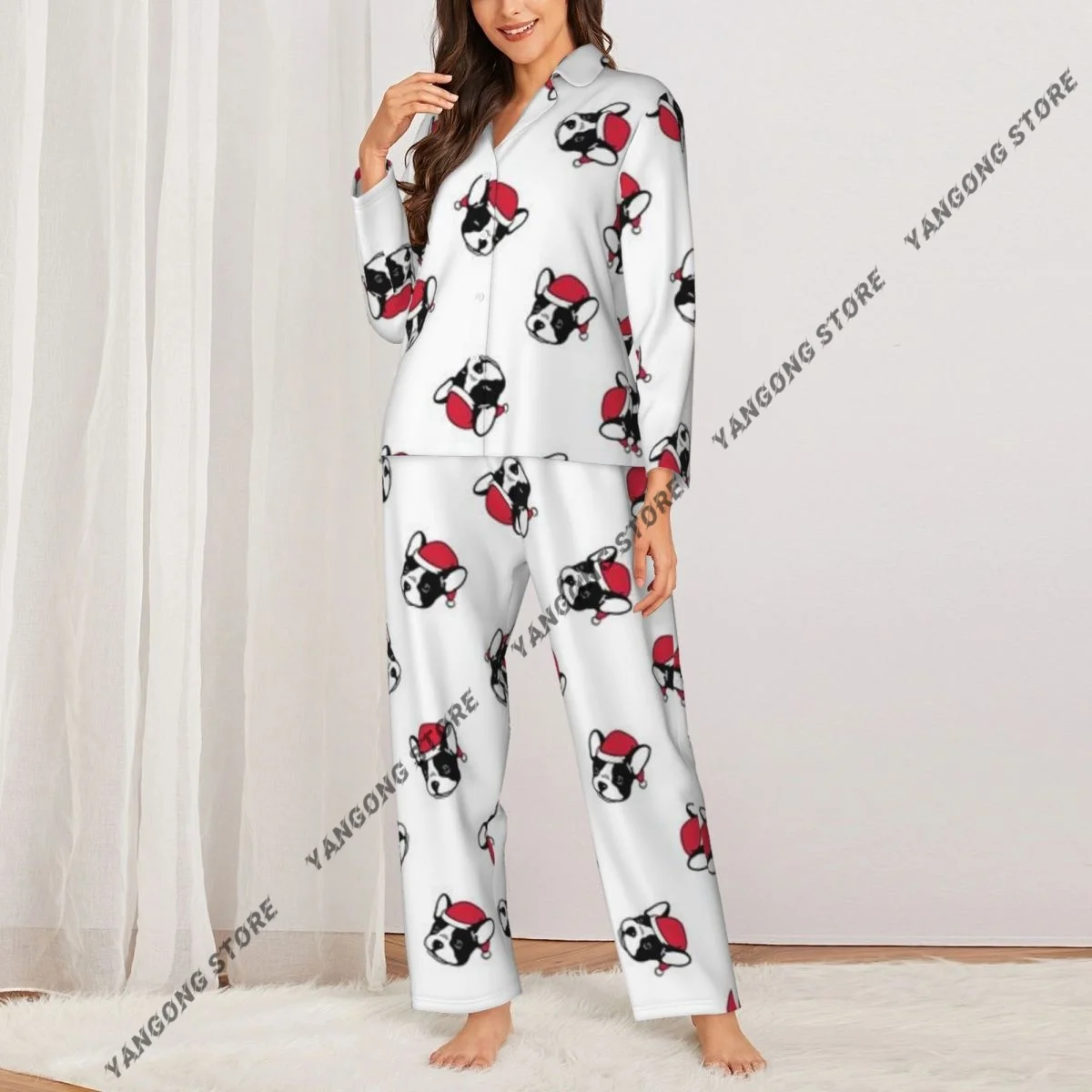 Women's Pajamas Long-sleeved Girl Loungewear Two-piece Set Christmas Dog Pattern Pajamas for Autumn Spring