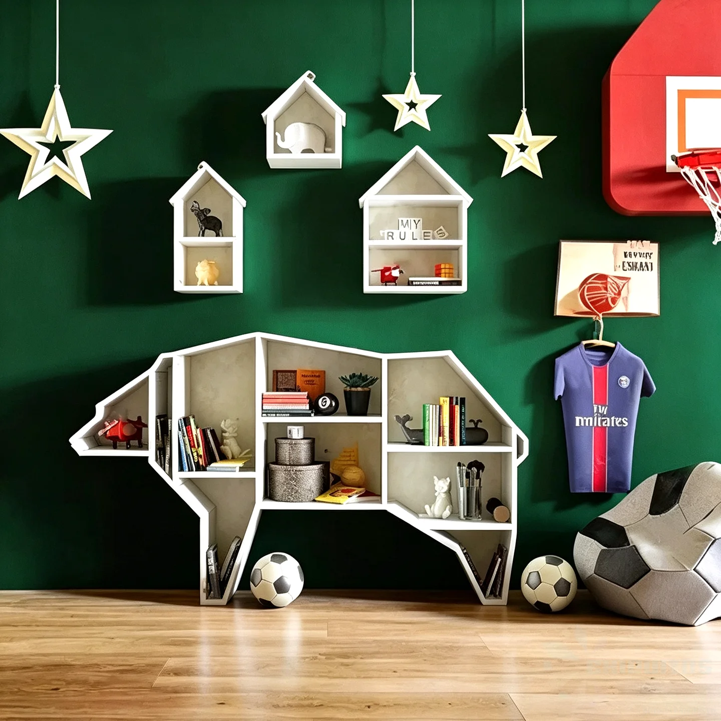 Creative Rhino-shaped bookshelf, animal-shaped bookshelf, placed next to the sofa in the living room, reading corner